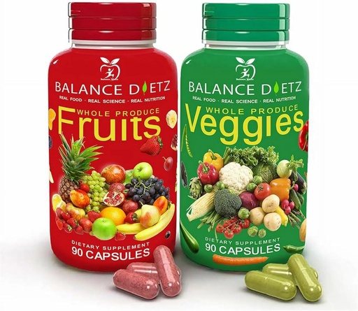 [BRSRAAYFC4MWY2T7] Whole Produce Fruits and Veggies Supplements, 90 Fruit Capsules, 90 Veggie Capsules