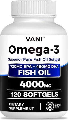 [BRSRAHQPBAFAOF3O] Fish Oil Omega 3 （4000mg）, 120 Softgels，Omega 3 Fatty Acid Supplements with EPA & DHA for Brain & Heart Health*