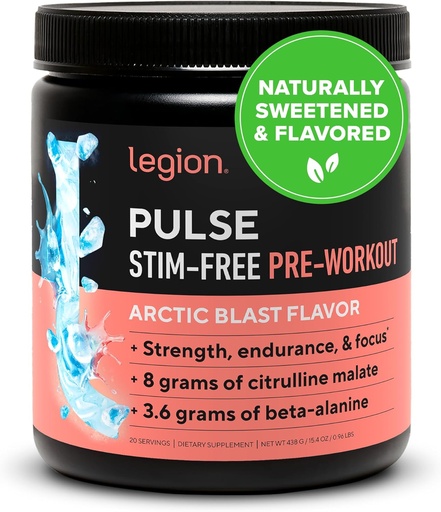 [BRSROZA3AEMAED3J] LEGION Pulse pre Workout Supplement - All Natural Nitric Oxide Precuting Drink to Boost Energy, Creatine Free, Naturally Sweetened, Beta Alanine, Citruline, Alpha GPC (Caetine Free Arctic Blast)