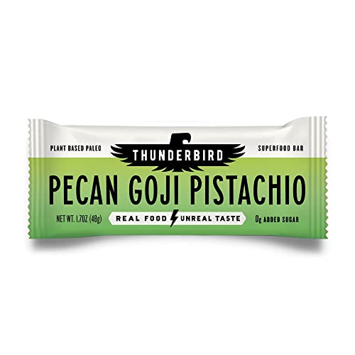 [BRSWYCAZDIPRYHYY] Thunderbird Bars Energy Snack, Gluten-Free with Protein, Healthy Real Food, Vegan Paleo Non-GMO, No Added Sugar, Pecan Goji Pistachio Flavor (12 Count, 1.7 oz. Bars)