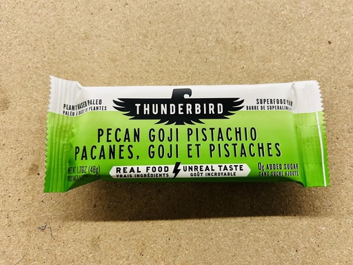 [BRSWYCAZDIPRYHYY] Thunderbird Bars Energy Snack, Gluten-Free with Protein, Healthy Real Food, Vegan Paleo Non-GMO, No Added Sugar, Pecan Goji Pistachio Flavor (12 Count, 1.7 oz. Bars)