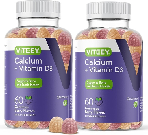 [BRSW2HAKAUOQOALV] Calcium Gummies with Vitamin D3 - Supports Bone Health & Tooth Health - Chewable Calcium Gummies for Women, Men & Teens - Kosher, Gluten Free, GMO Free, Tasty Berry Flavored Calcium Chews Gummy