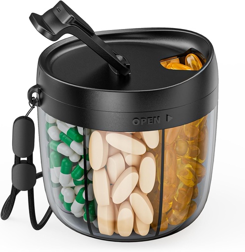 [BRSROAT7DECBY2YY] PULIV kaasaskantav pillide dispenseerija pudel, vitamiinide organiseerija 7 komponendiga, hoiab palju toidulisandeid, millel on Anti-Mixing & Wide Openings Design, lihtne hankida ravimeid, sisaldab 20 Tk kleepuvaid märgiseid