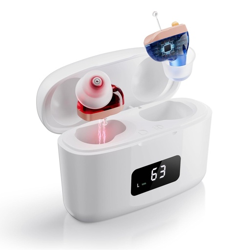 [BRSRO2QBCMHAAHTB] Hearing Aids Rechargeable for Seniors with Feedback Cancellation & Noise Reduction, Invisible CIC Hearing Amplifier, Comfortable for All Day Wear, 26dB Gain, 3 Modes with LED Display