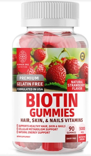 [BRSWYGQKDMNWCHIV] Number One Nutrition N1N Premium Biotin Gummies 5000mcg [High Potency, 90 Gummies] for Healthy Hair, Skin and Nails for Adults and Kids, Vegan, Non-GMO, Pectin Based