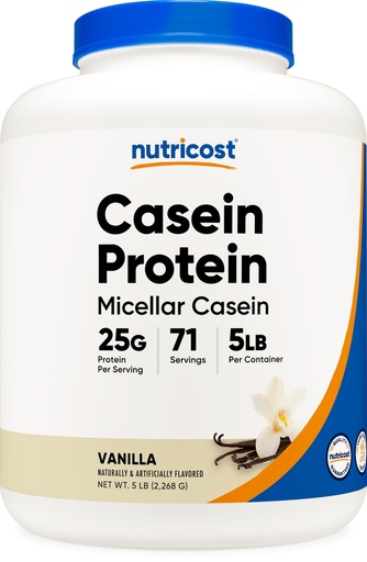 [BRSWGAIBOJYBS2D6] Nutricost Casein Protein Powder 5lb Vanilla - Micellar Casein, Gluten Free, Non-GMO