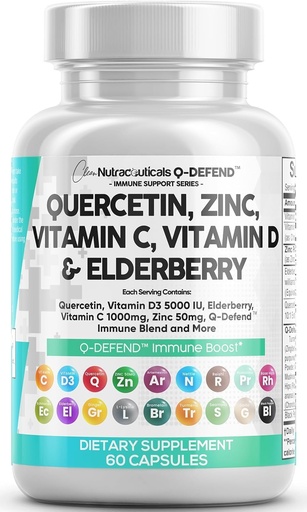 [BRSW2FI6AAMBGHI3] Q Defend Quercetin Supplement with Zinc Vitamin C Vitamin D Elderberry Turmeric Black Pepper Garlic Ginger Sea Moss Lysine Stinging Nettle Reishi Mushroom Immune Support 60 Capsules by Clean Nutra