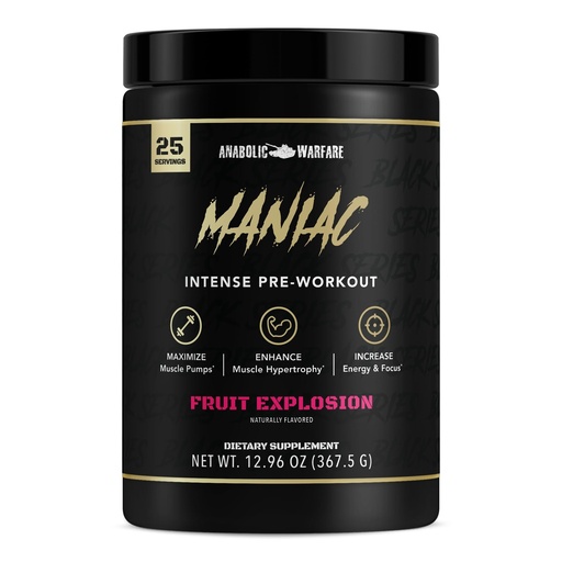[BRSRMYYOAQHBGCL3] Anabolic Warfare Black Series Maniac, Pre-Workout Powder, Supports Nitric Oxide, Muscle Pumps, and Protein Synthesis* Fruit Explosion