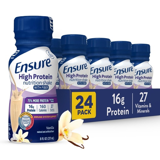 [BRSW2CQZCN7AK3LO] Ensure High Protein Bottled Vanilla Nutrition Shake with Fiber, Ready to Drink, 16g Protein and 27 Vitamins and Minerals, 8 fl oz, 24 Pack