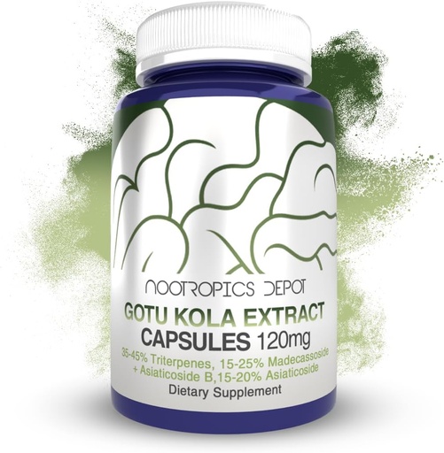 [BRSWGGTRBUBGYAA4] Nootropics Depot Gotu Kola Extract Capsules | 120mg | 90 Count | Acid Resistant | Centella asiatica | 35-45% Triterpenes | Supports Healthy Stress Levels | Promotes Memory Enhancement