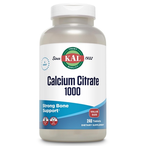 [BRSRMAIFDINGYADF] KAL Calcium Citrate 1000mg, Calcium Supplements for Women and Men, Bone Health, Teeth, Nervous, Muscular & Cardiovascular System Support, Gluten Free and Lab Verified, 80 Servings, 240 Tablets