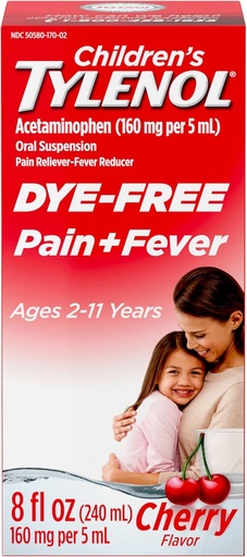 [BRSW2ZAQPIFQYYLF] Tylenol Liquid Pain Relief & Fever Medicine, Zawiesina doustna, Dye- Free, Acetaminofen, No Aspirin, No Ibuprofen, No High Fructose Corn Syrup; Cherry Flavor, 8 fl. oz.; Opakowanie po 1