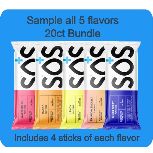 [BRSROAA7CQARGAAY] SOS Hydration, Electrolyte Powder Packets – Low-Calorie, Low Sugar, Rapid Rehydration, Made in USA, Keto & Vegan Friendly 5-Flavor Variety Pack, 20 Sticks