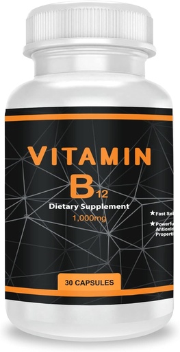 [BRSROZA7AUNQA2AV] QEI Vitamin B12 1000mg, Supports Energy Metabolism and Nervous System Maintainance, Vitamin Supplement, 30 Capsules