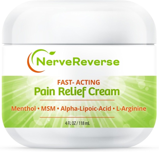 [BRSWGBD4BBYQEH3G] NerveReverse - neuropathy Pain Relief Cream for Feet, Hands, Legs Toes 4 גדול OZ. JAR מהיר, קרם כוח מקסימלי עם 4% Menthol, MSM, L-Carnitine, L-Arginine, ויטמין E, ויטמין B6
