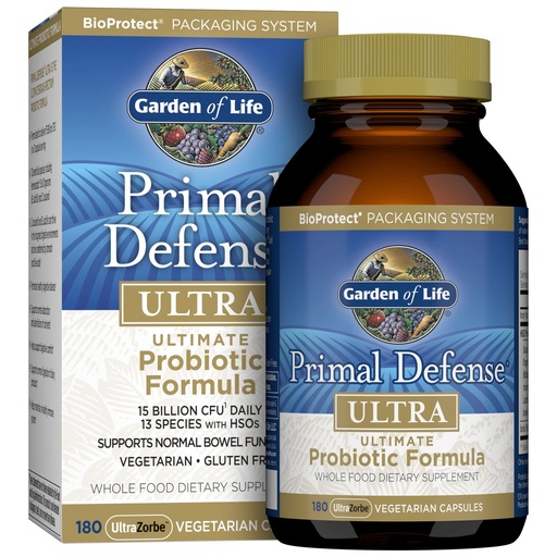 [BRSWIY3ZCQEA4DA7] Garden of Life Probiotics for Digestive Health and Gut Health Balance, Primal Defense Ultra Ultimate Formula, 15 Billion CFU and 13 Strains Plus HSOs, Vegetarian and Gluten Free, 180 Capsules