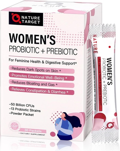 [BRSWYZQBAEFR4G33] NATURE TARGET Probiotics for Women Probiotic Powder Supplement - Prebiotics and Probiotics for Weight Loss, Immune and Digestive Health Support