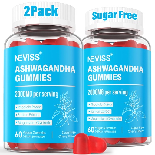 [BRSROAABPMARGHIV] Ashwagandha Gummies, Magnesium Glycinate Gummies 2000mg for Adults, Vitamin B6, Zinc, Rhodiola Rosea, Lemon Balm, Relaxation Support, Natural Zzz, Brain, Muscle, Stamina, Energy, Sugar Free