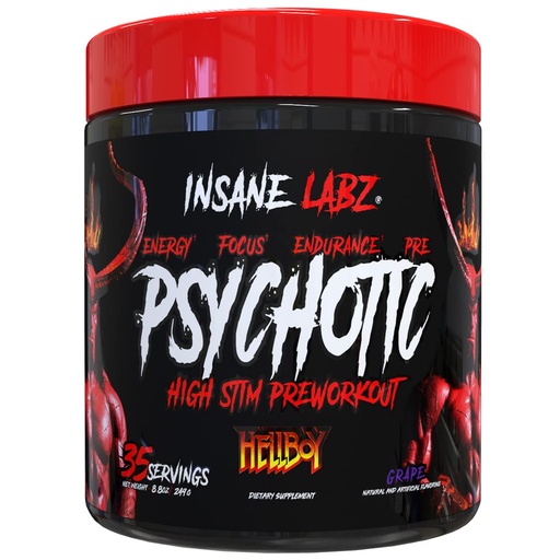 [BRSRMZYLOYCRUEIZ] Insane Labz Hellboy Edition, High Stimulant Pre Workout Powder and NO Booster with Beta Alanine, L Citrulline, and Caffeine, Boosts Focus, Energy, Endurance, Nitric Oxide Levels, 35 Srvgs, Grape
