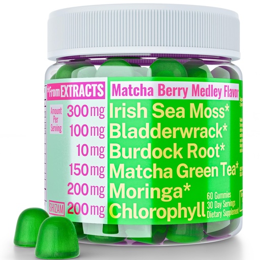 [BRSROHQDBB5RAHTV] Moringa Irish Sea Moss Chlorophyll EGCg Green Tea Burdock Root Bladderwrack Super Greens Gummies, Powder Capsules Pills Liquid Drops Oil Tincture Supplement Supplements Alt, Organic Green Seamoss