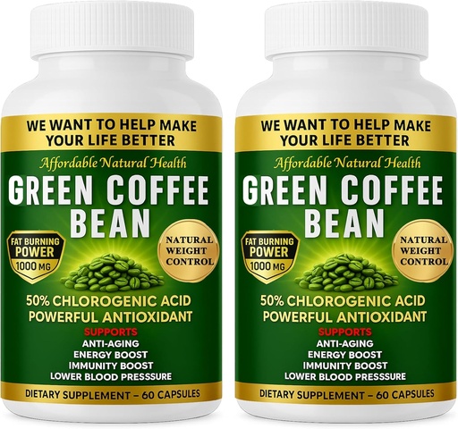 [BRSRAEADCEMRUYA2] Green Coffee Bean Extract, 100% Pure Green Coffee Bean Capsules, 50% Chlorogenic Acid, 10,000 mg Strength, 120 Capsules, 4 Month Supply, Non-GMO and Gluten Free, Traditional Herbal Supplement