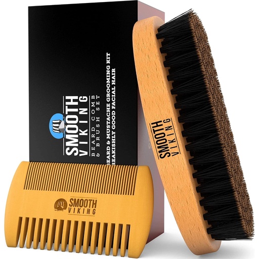 [BRSWKEYQBYARMFLU] Beard Brush and Comb - Natural Boar Bristle Beard Brush & Beard Comb for Men - Facial Hair Care Gift Set for Men - Mustache Styling, Grooming & Shaping Tools