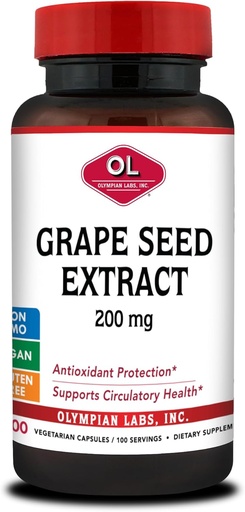 [BRSWIFT7OAOQMCD4] Olympian Labs Grape Seed Extract Kapsler - 200 mg - 100 Grønnsaker Kapsler som støtter hjerte helse, antioksidant beskyttelse.