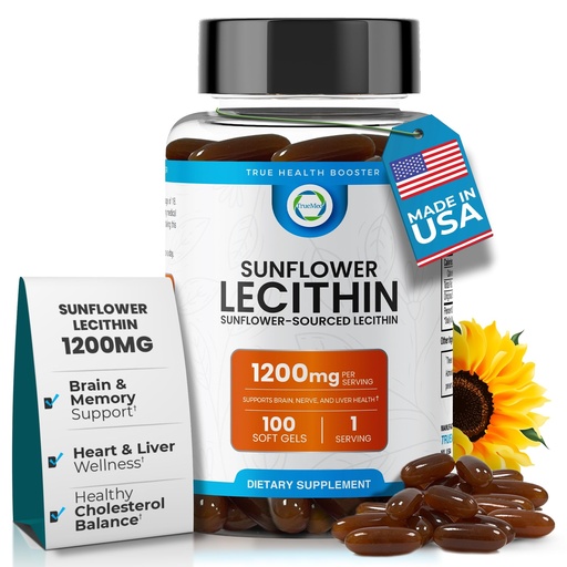 [BRSRMAQQAUHGGCI7] Organic Sunflower Lecithin 1200mg – Soy-Free Lecithin Supplement for Brain, Heart, Nerve & Liver Support, Cognitive Health, Non-GMO – 100 Softgels (Made in USA)
