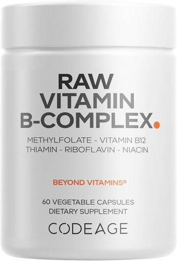 [BRSROBIQBZ4A4YDG] Codeage Raw Vitamin B-Complex Addition - Essential B Витамини с пробиотици, Digestive Enzymes, Плодове и зеленчуци - 2-month Supply - Methylfolate - Biotin - Витамин B12 - Non-GMO - 60 капсули