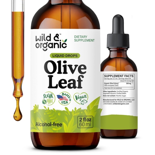 [BRSROY34DIIWMCDG] Wild & Organic Olive Leaf Extract Liquid Drops - Immune & Antioxidant - 2oz | Oleuropein Olive Leaf Supplement - Add to Tea Tincture - Vegan, No Sugar & Alcohol-Free - Plant-Based, Natural, Vegan