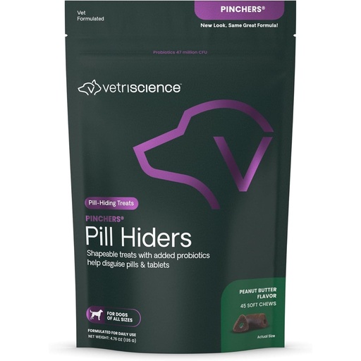 [BRSWGAL2OIDQYDQ3] VetriScience Pinchers Pill Hiders Chews, Non-Greasy with Probiotics for Dogs, Disguise Small Capsules and Tablets, Soft and Chewy, Gut and Immune Support, Peanut Butter, 45 Count