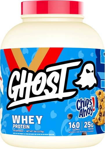 [BRSW2GD5OEMRG2TB] GHOST Whey 단백질 분말, 칩 Ahoy! - 5LB, 단백질의 25G - 초콜릿 칩 쿠키 맛 절연, 농축 및 수산화 Whey Protein Blend