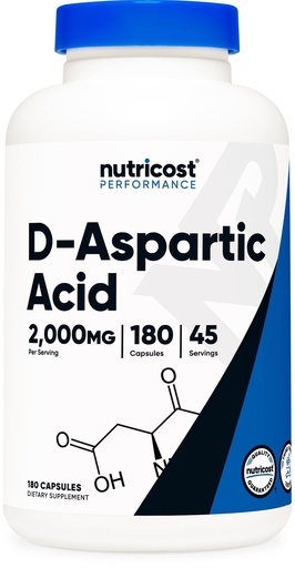 [BRSRMAQCOF7BMCL7] Nutricost D-Aspartic Acid (DAA) Capsules 2000mg Per Serving (180 Capsules) - Non-GMO Supplement