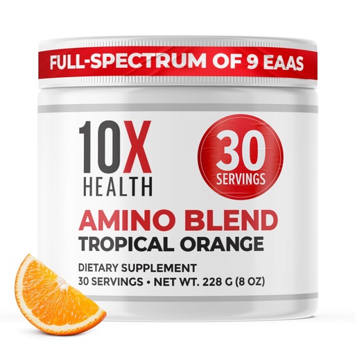 [BRSRAH37CEGQA3T5] 10X Health Amino Acids - 30 Servings of EAA & BCAA Powder, Pre Workout BCAA with Essential Amino Acids Supplement - BCAAs & EAAs for Longevity, Muscle Support, Strength, Energy - Tropical Orange