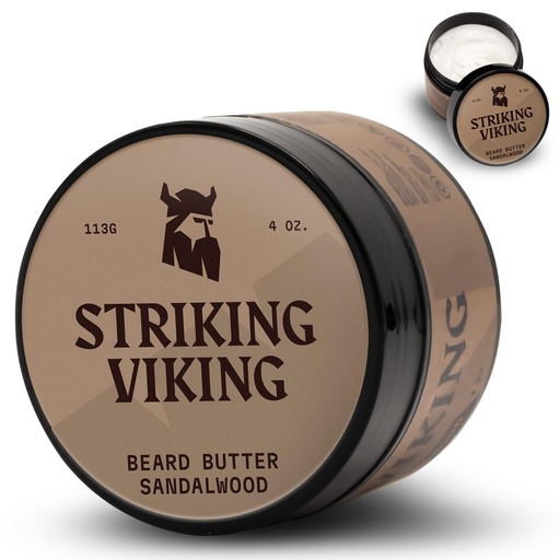 [BRSRMCA3CN6RUADZ] Striking Viking Sandalwood Beard Softener for Men - Non-Greasy Cream Formula With Natural Ingredients for Hydrated and Refreshing Beards (4oz)