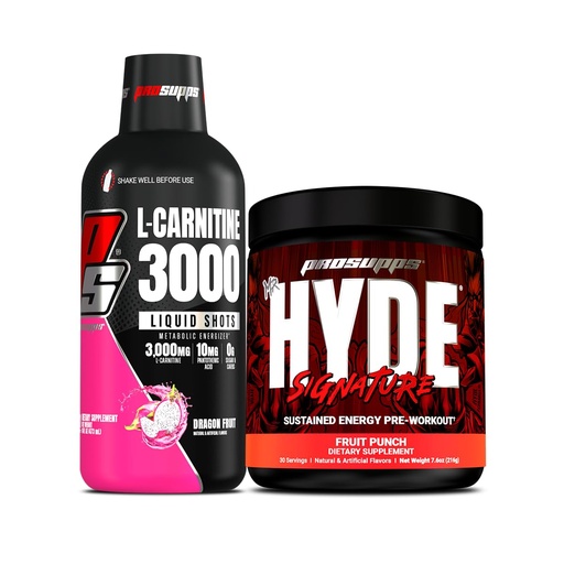 [BRSWYELQOIAQMELH] PROSUPPS L-Carnitine 3000 Stimulant Free Liquid Shots (Dragon Fruit) and Mr. Hyde Signature Series Pre-Workout Energy Powdered Drink (Fruit Punch) Bundle