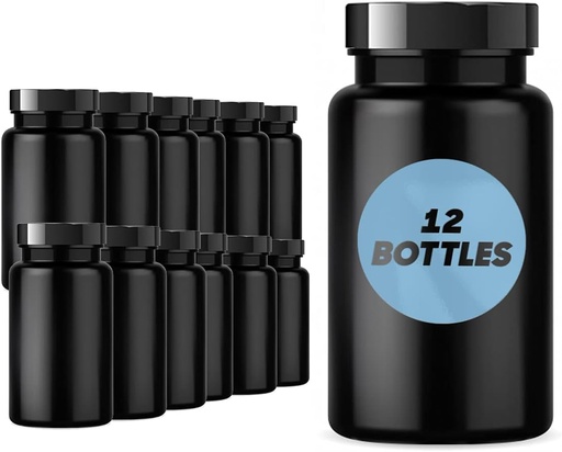 [BRSW2ZQ6OQMG2C35] Plastic Pill Bottle (12 Pack) Dark Amber Container mit glattem Deckel, 38-400 Hals, 120 cc Kapazität