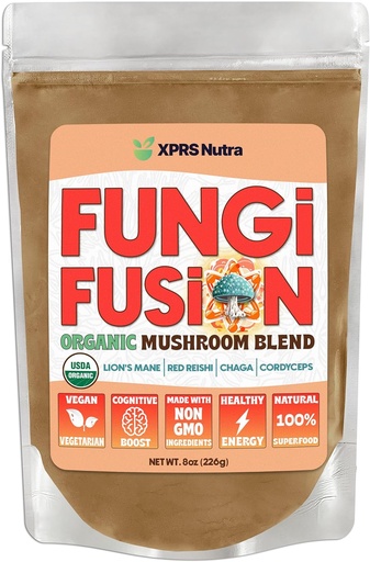 [BRSROCD6BMFGCDL2] XPRS Nutra Fungi Fusion Organic Mushroom Powder Blend, Premium Blend of Lion's Mane, Reishi, Chaga, Cordyceps for Mental Clarity, Cognition, Energy and Immunity - 8 Ounce