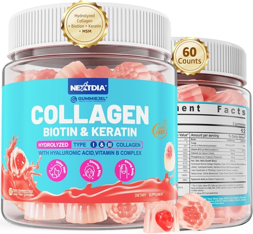 [BRSRAEI7CIPRYG32] Multi Collagen Filled Gummies for Women Sugar Free Biotin 10000mcg, Multivitamin Hair Skin and Nails Vitamins for Hair Growth, with Hydrolyzed Collagen Peptide Keratin Hyaluronic Acid MSM Vitamin B