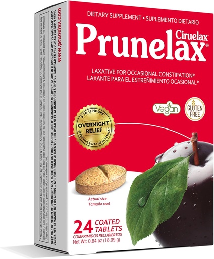 [BRSWIY37PJYACETM] Prunelax Ciruelax Laxative Tablets Τακτικής Δύναμης - Διανυκτέρευση Ανακούφιση για Περιστασιακή Δυσκοιλιότητα, Senna Extract, Vegan & Gluten-free, Fast-Active Gentle Relief - 24ct