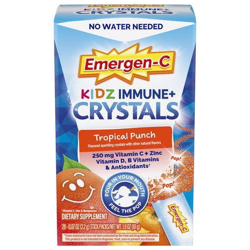 [BRSRAZD3OR6QIF3X] Emergen-C Kidz Immune Plus Crystals, On-the-Go Immune Support Supplement with Vitamin C, Vitamin D, B Vitamins, Zinc and Manganese, Tropical Punch - 28 Stick Packs
