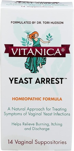 [BRSWIZIKAEPACFA3] Vitanica Yeast Arrest, Homeopathic Vaginal Suppositories, for Yeast Infection Symptoms, Relieves Burning, Itching & Discharge, with Boric Acid, Tea Tree Oil & Probiotics, Vegan (Yeast Arrest, 14)