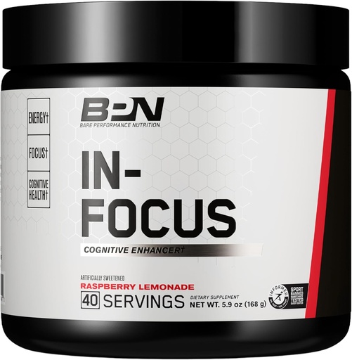 [BRSWG2QQPMPQECI6] BARE PERFORMANCE NUTRITION, BPN in-Focus Brain Support Supplement, Improve Focus & Energy, Alpha GPC, Raspberry Lemonade, 40 Servings