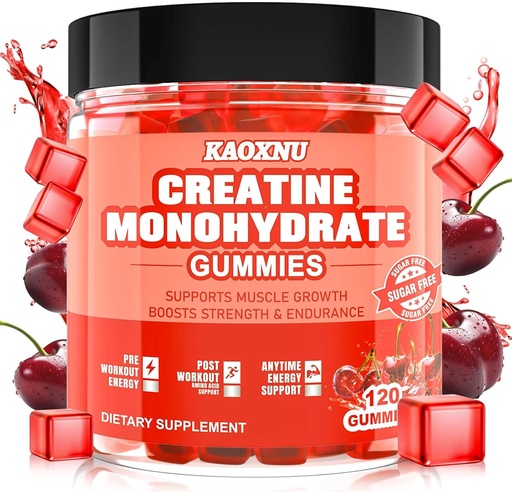 [BRSRAHQ6PMIGOHL7] Creatine Monohydrate Gummies 5600mg for Men & Women, 120 CT Chewable Creatine Gummies for Muscle Support, Energy Boost, 5.6g of Creatine Monohydrate per Serving - Sugar Free, Vegan (Cherry Flavor)