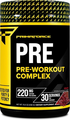 [BRSROHD2DIOWMCYV] Primaforce Pre-Workout Complex Powder (Grape, 30 palvelinta) - Fitness täydentää harjoittelurutiini lisälaite, 438g