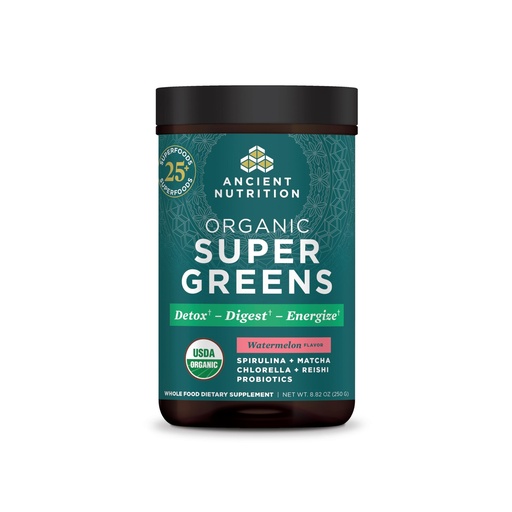 [BRSW2HAKAQNWE3TV] Ancient Nutrition SuperGreens Powder with Probiotics, Organic Watermelon Flavor Greens, Made from Real Fruits, Vegetables and Herbs, for Digestive and Energy Support, 25 Servings, 8.82oz