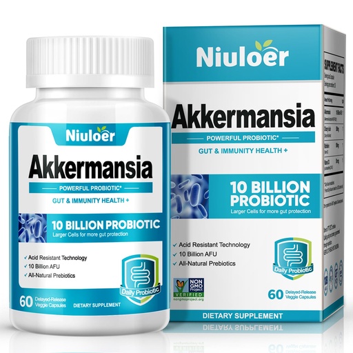 [BRSRA2Q6PICQMF34] Akkermansia Probiotic, Probiotics for Women & Men - 10 Billion AFUs + Organic Prebiotics, Digestive, Gut, Immune & Overall Health, Enhances Gut Digestive Lining Function (60 Capsules, 1-Pack)