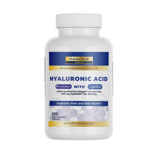 [BRSWICADCACQ4DY3] Nature's Lab Hyaluronic Acid with Biocell Collagen and MSM - Skin Hydration, Joint Health - 120 Capsules (40 Day Supply)