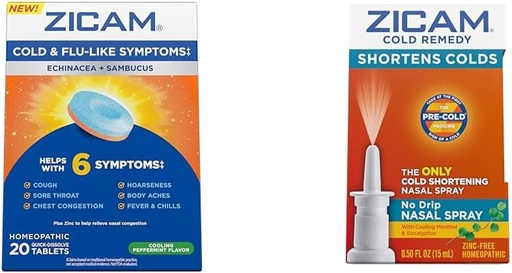 [BRSRAY33OQJRUCLP] Zicam Cold & Flu Synmptoms 20 块板块和无滴鼻喷冷补救措施 0.5 Ounce