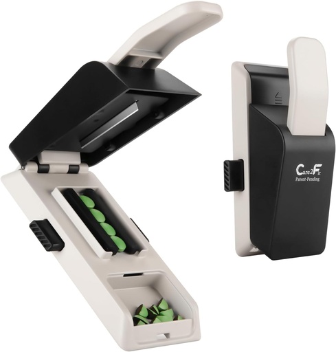 [BRSRAGAHDJ6AYCDF] Centering Pill Cutter Device, Pill Splitter Izgatavots no aviācijas Aluminum Sakausējuma ar 402 Nerūsējošā asmens, Anti Cut Design,Ergonomic Operation Control, Izstrādāts ASV (White)